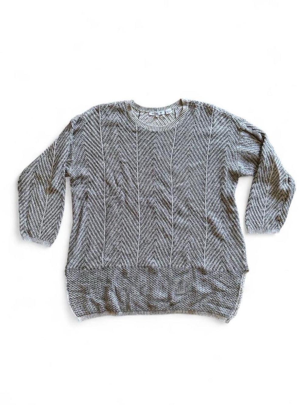 Womens Crewneck Marled Herringbone Sweater Gray White Sz 2X 100% Cotton Cozy